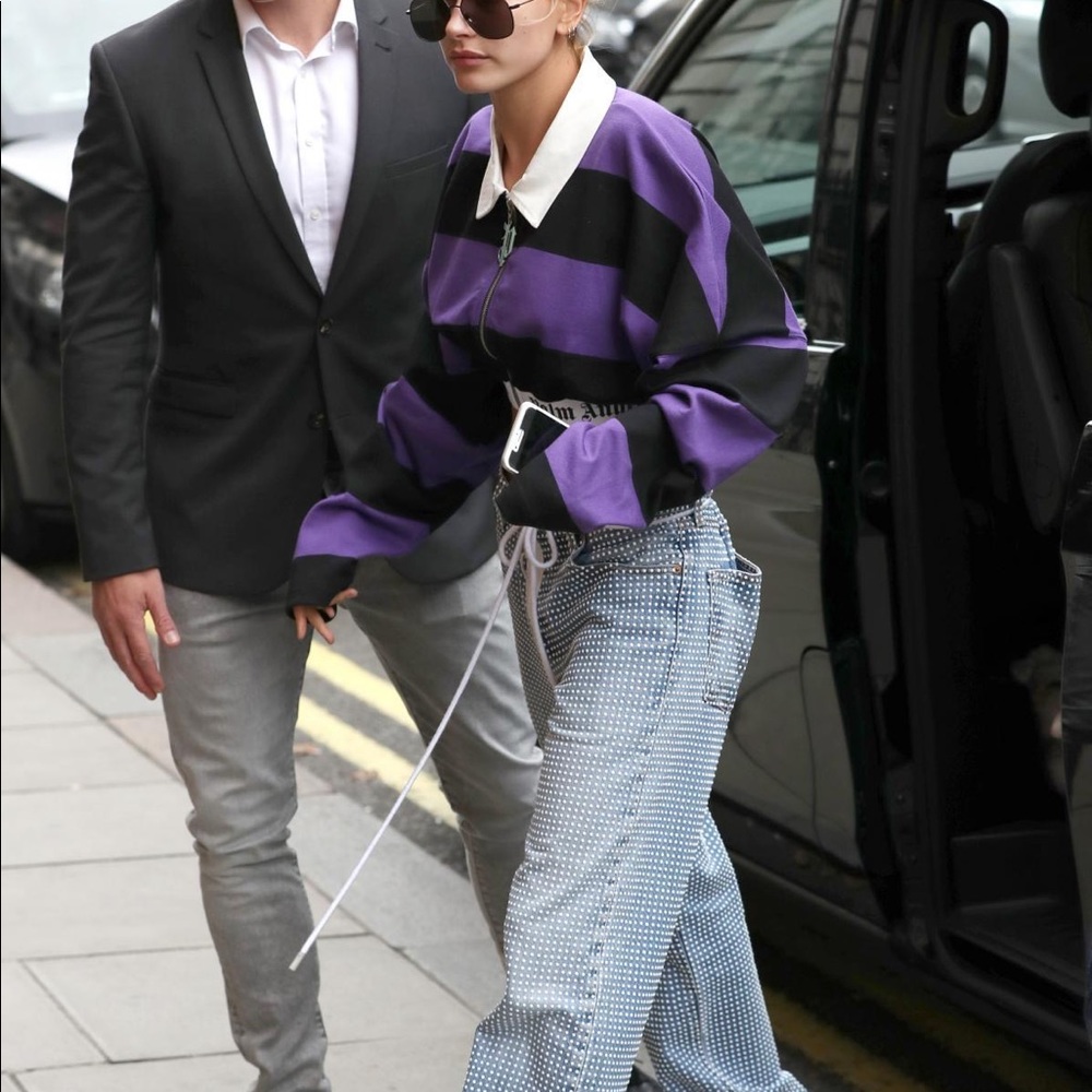 RARE palm angels cropped polo jersey sweater shirt purple striped